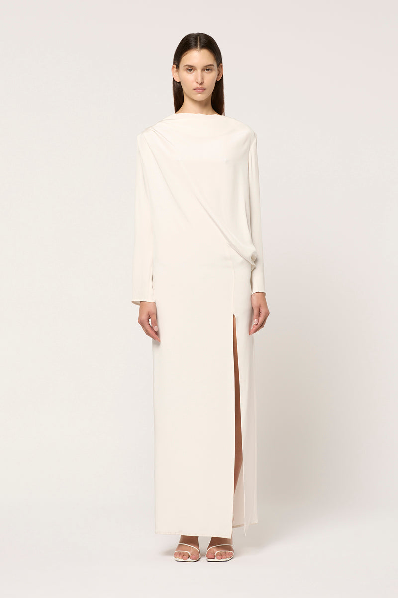 HIGH NECK WITH SCOOP BACK MAXI DRESS - WHITE