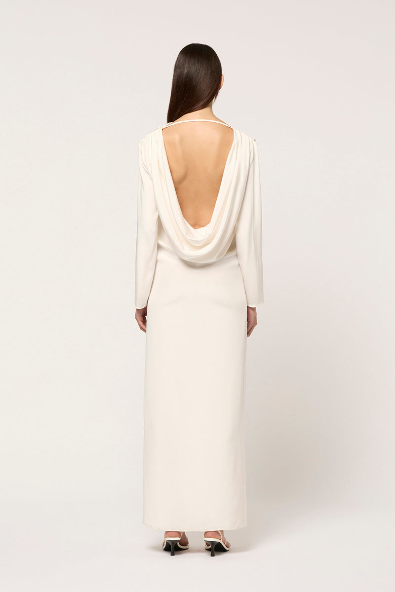 HIGH NECK WITH SCOOP BACK MAXI DRESS - WHITE