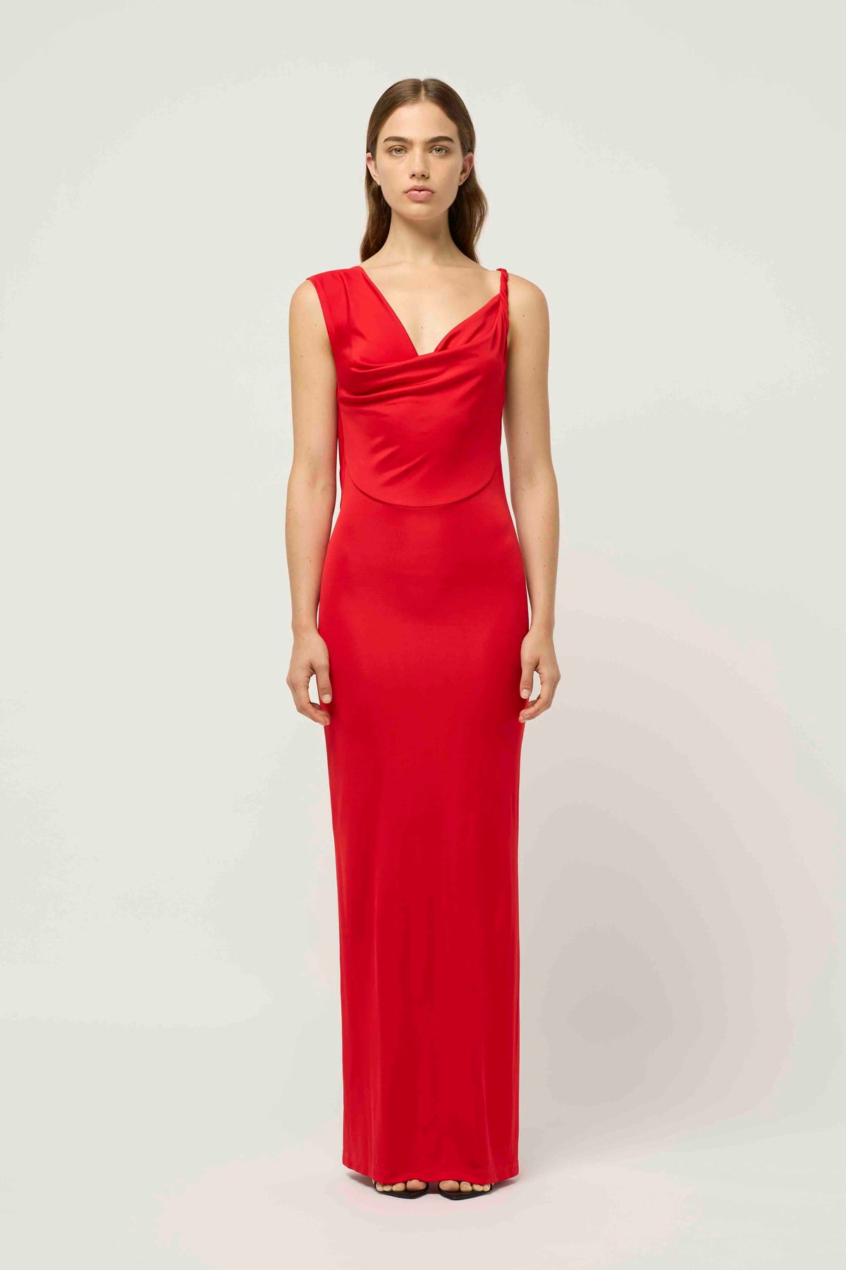 TWISTED WOMANS  DRAPED DRESS - RED