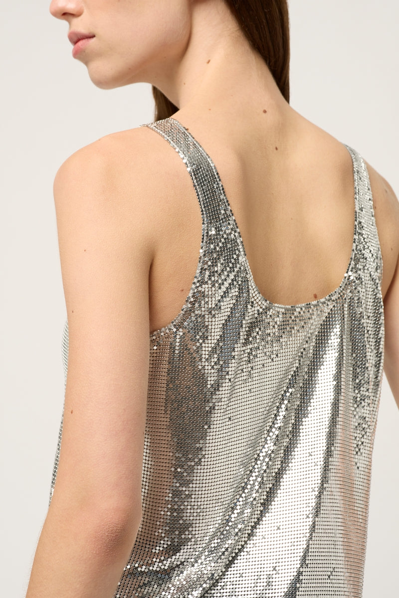 WOMENS SCOOP CHAINMAIL TANK TOP - SILVER