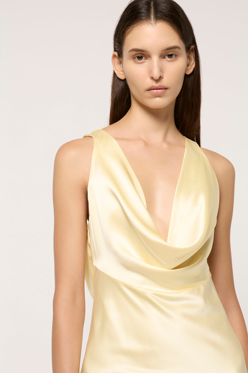 DRAPE FRONT MAXI DRESS - PALE YELLOW