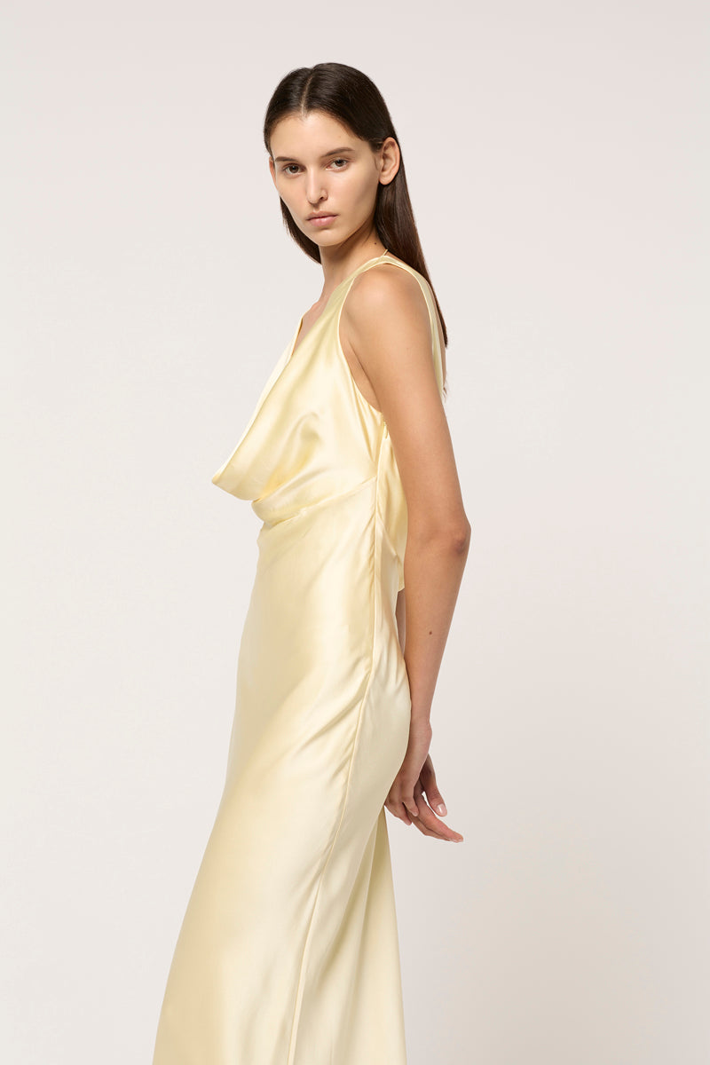 DRAPE FRONT MAXI DRESS - PALE YELLOW