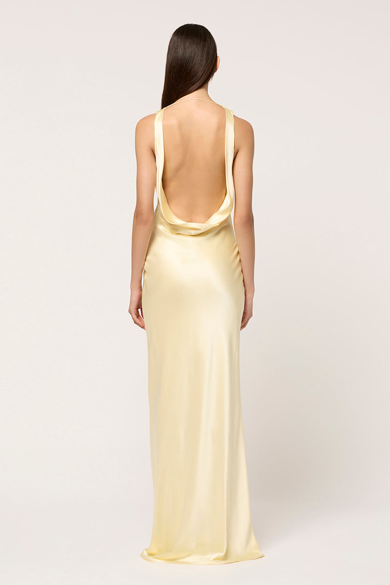 DRAPE FRONT MAXI DRESS - PALE YELLOW