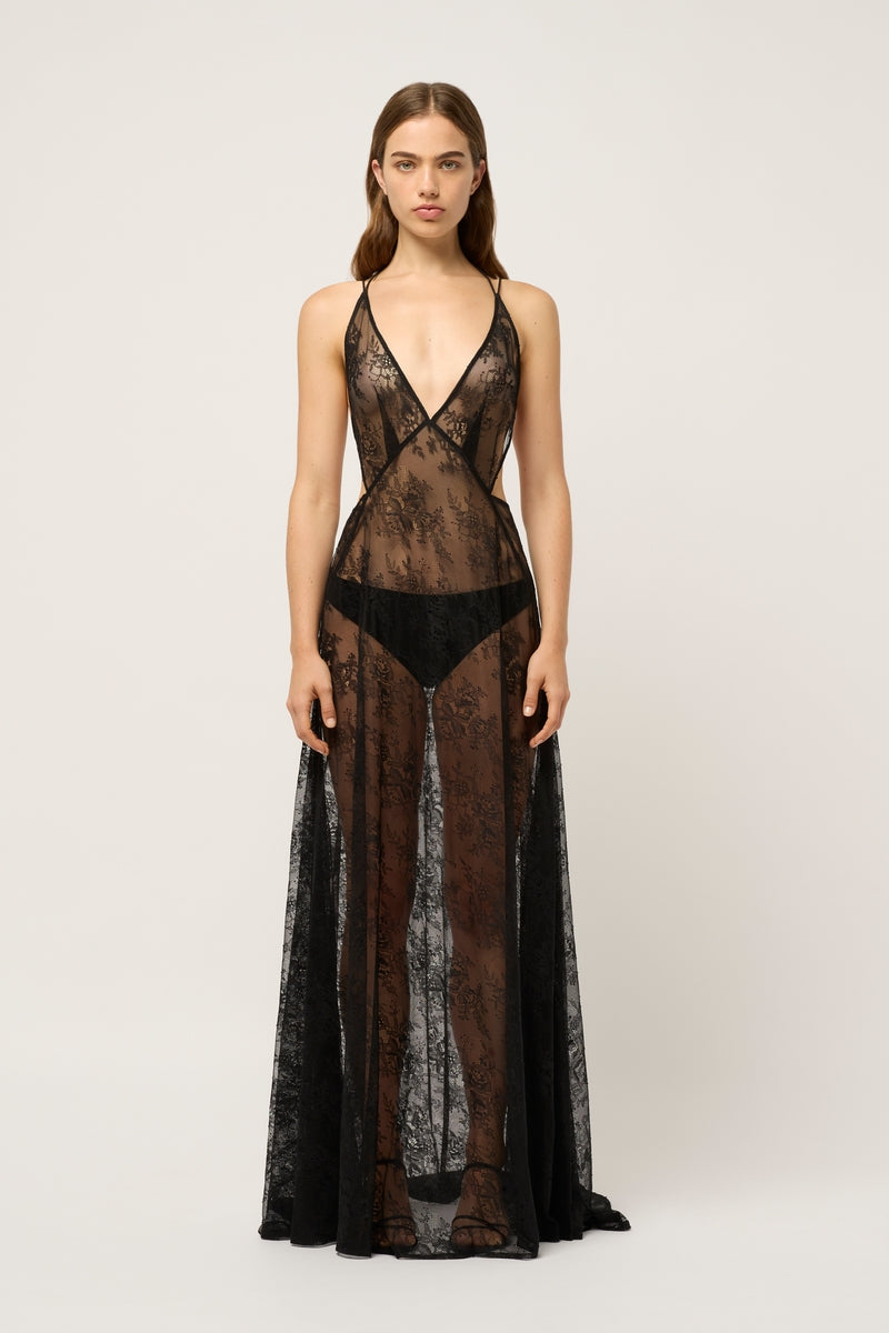 LUNA LACE MAXI DRESS - BLACK