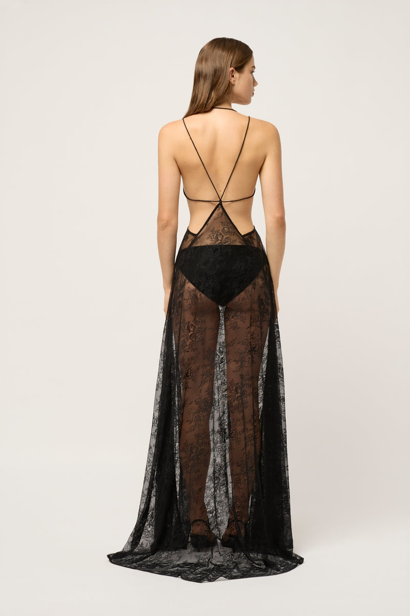 LUNA LACE MAXI DRESS - BLACK