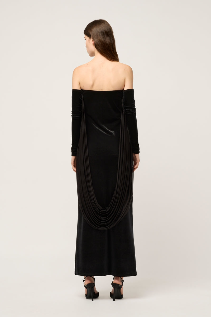 STRAPLESS VELVET MAXI DRESS - BLACK