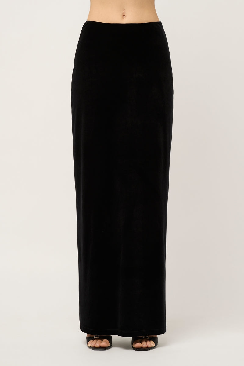 WOMENS VELVET MAXI SKIRT - BLACK