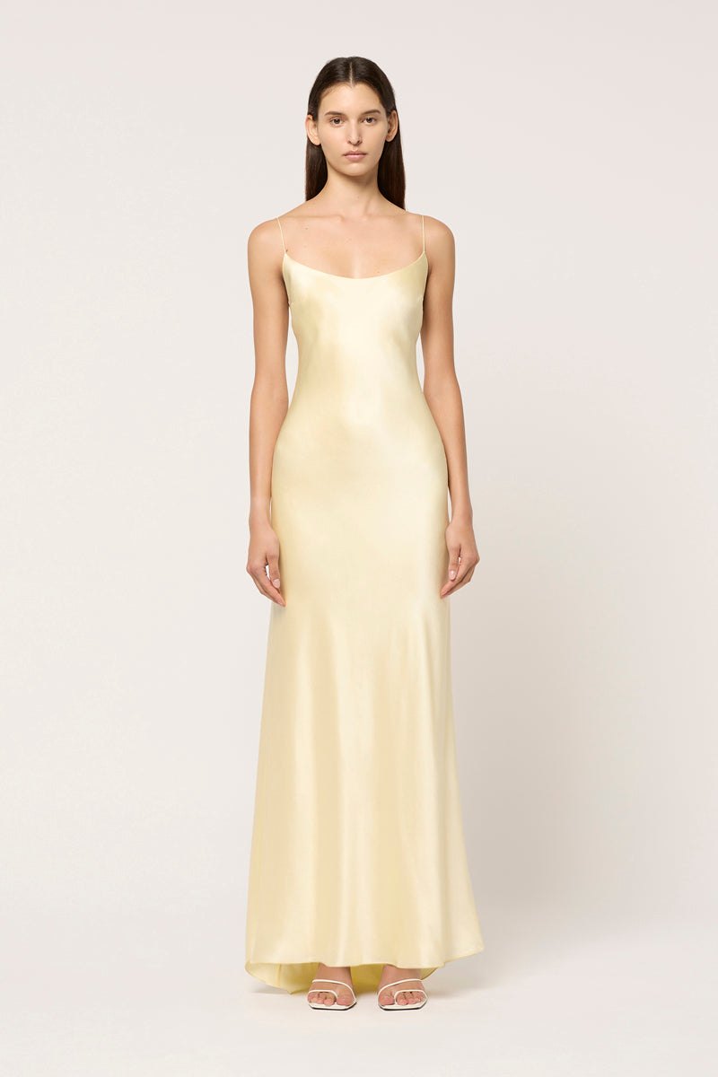 SCOOP BACK SLIP MAXI DRESS - PALE YELLOW