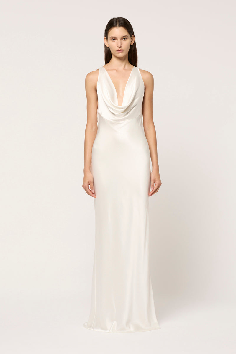 DRAPE FRONT MAXI DRESS - WHITE