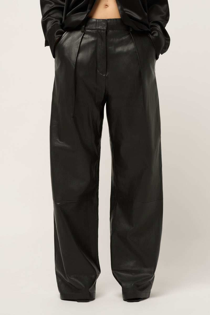 WIDE LEG LEATHER BOY PANT - BLACK