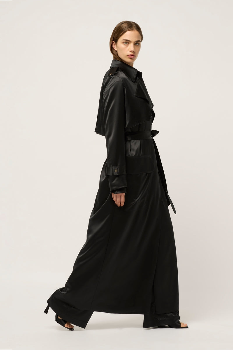 CLASSIC SILK TRENCH COAT - BLACK