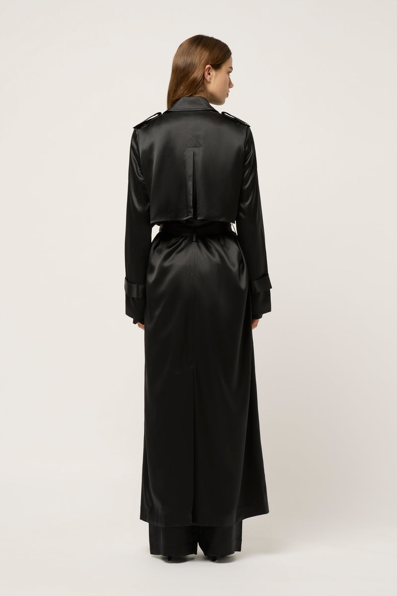 CLASSIC SILK TRENCH COAT - BLACK