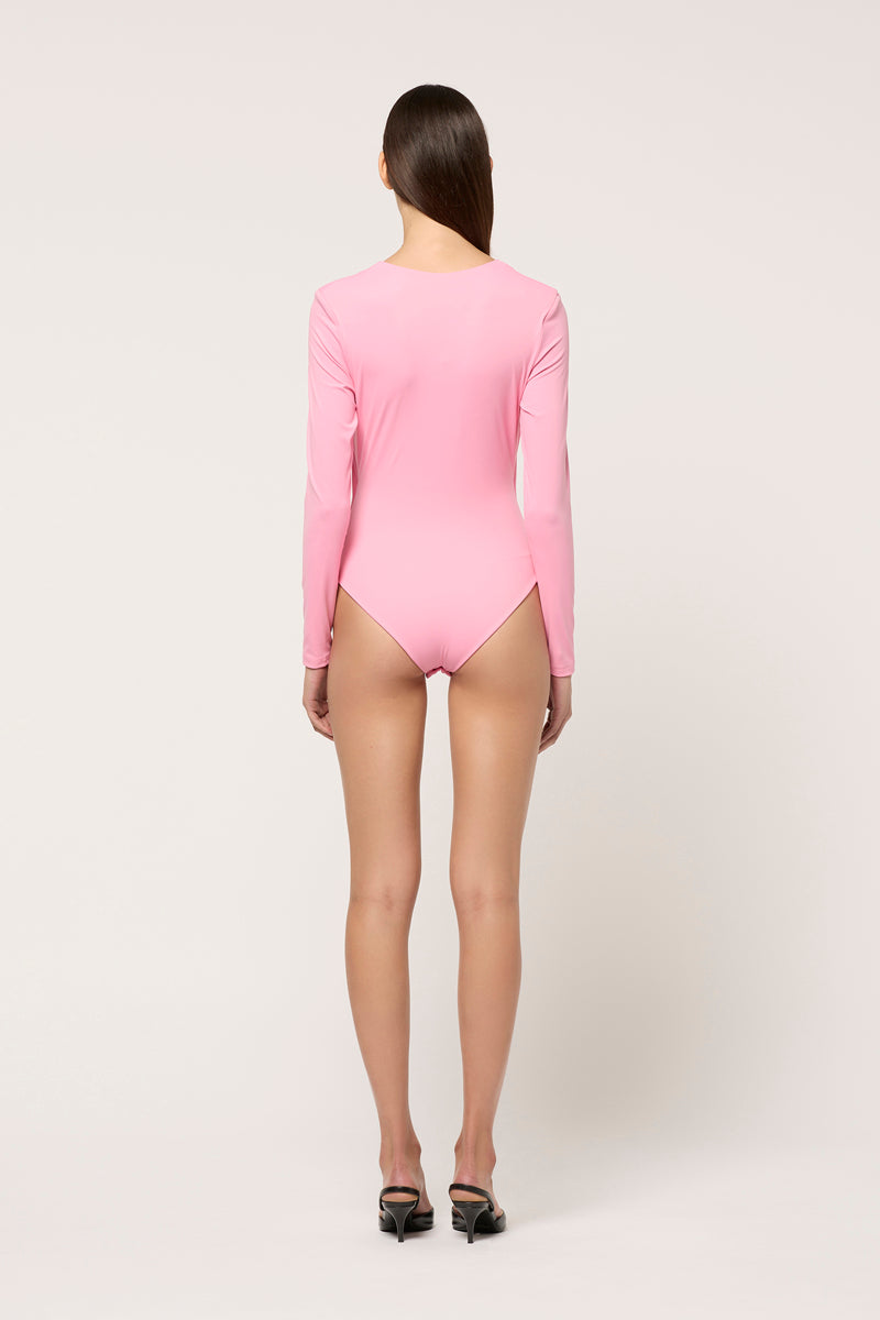 TWIST V NECK BODY SUIT - PINK