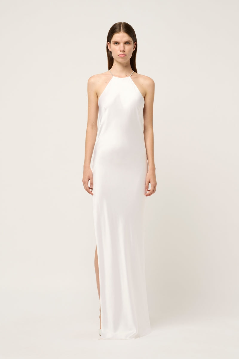 CHARLIE BIAS HALTER DRESS - WHITE