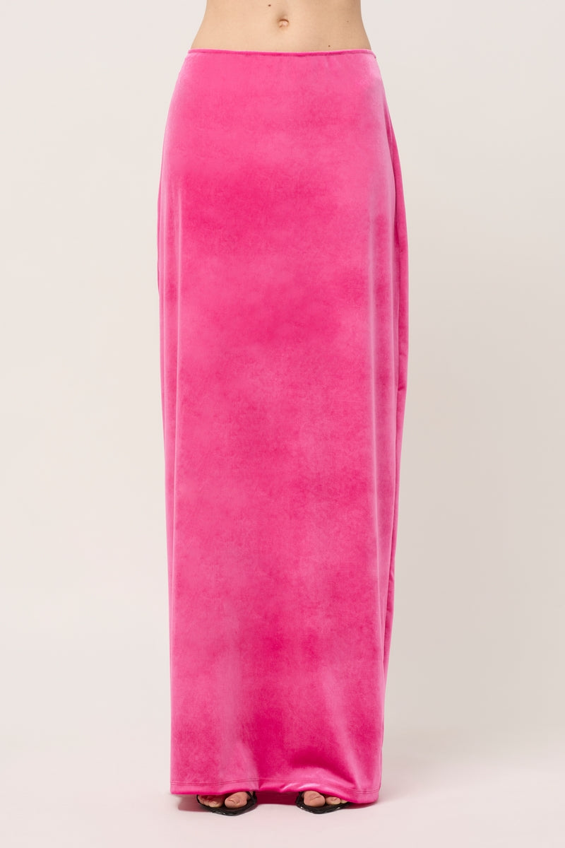 WOMENS VELVET MAXI SKIRT - POP PINK