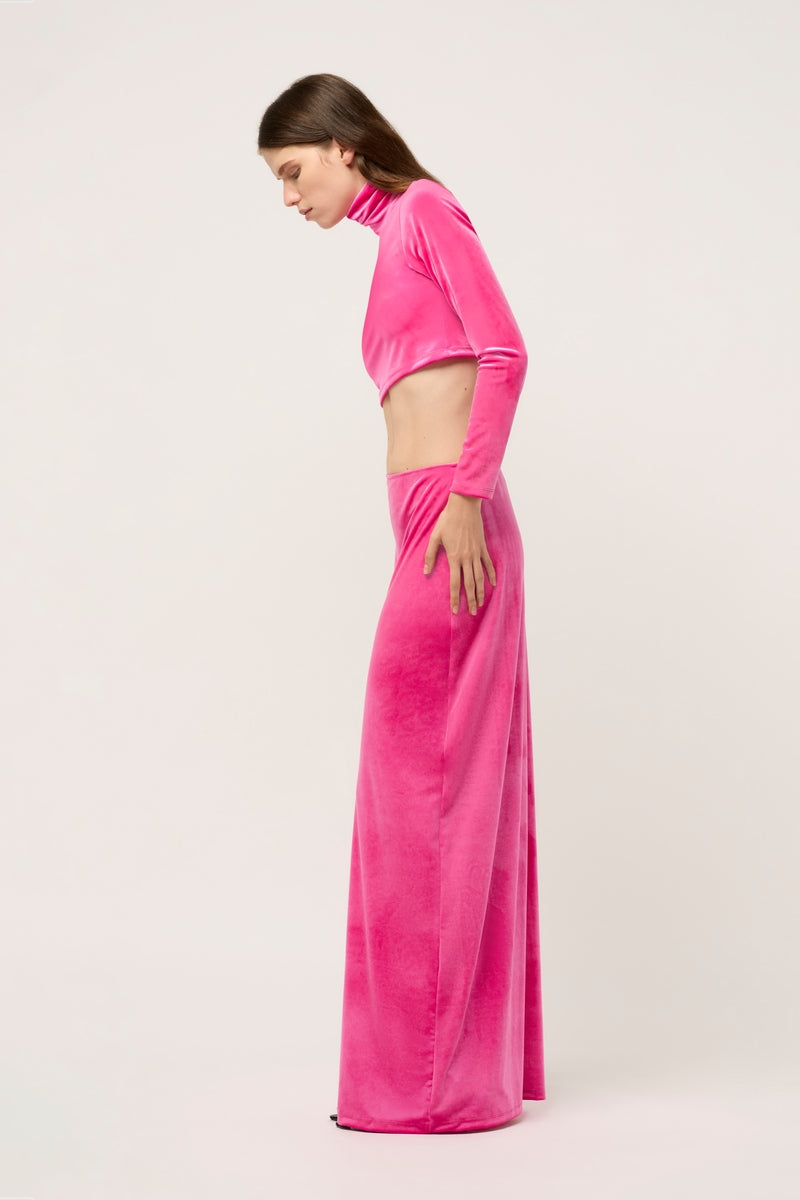 WOMENS VELVET MAXI SKIRT - POP PINK