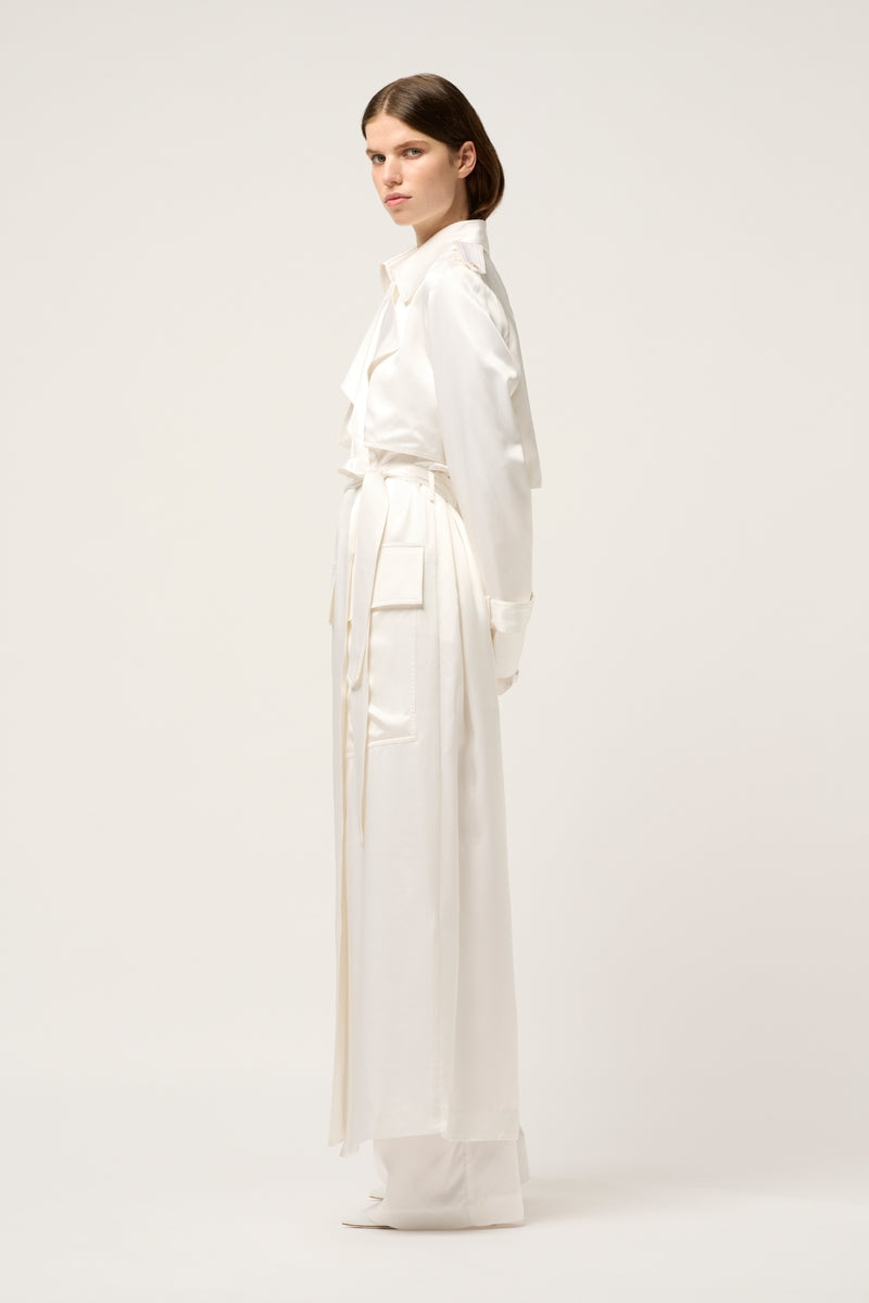 CLASSIC SILK TRENCH COAT - WHITE