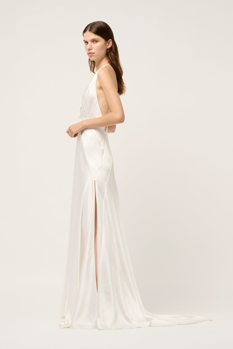 ALEXANDRA SILK SATIN MAXI DRESS - WHITE