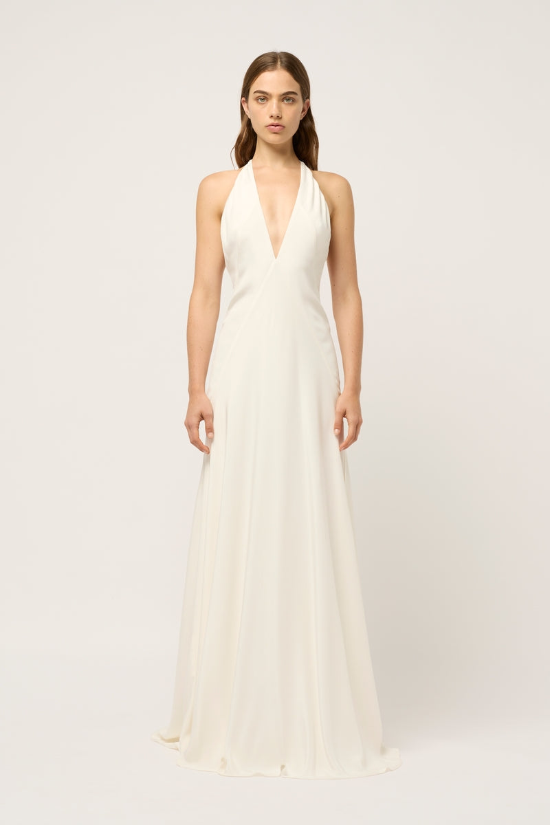 ALEXANDRA SILK CREPE MAXI DRESS - IVORY