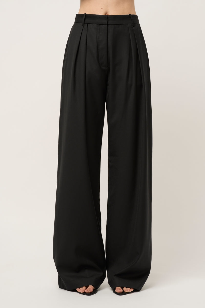 WIDE LEG WOOL BOY PANT - BLACK