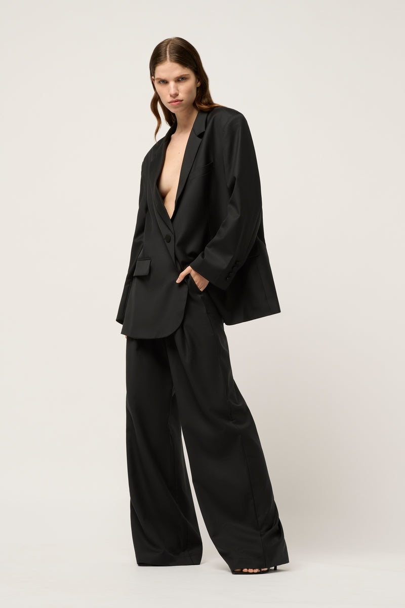 WIDE LEG WOOL BOY PANT - BLACK