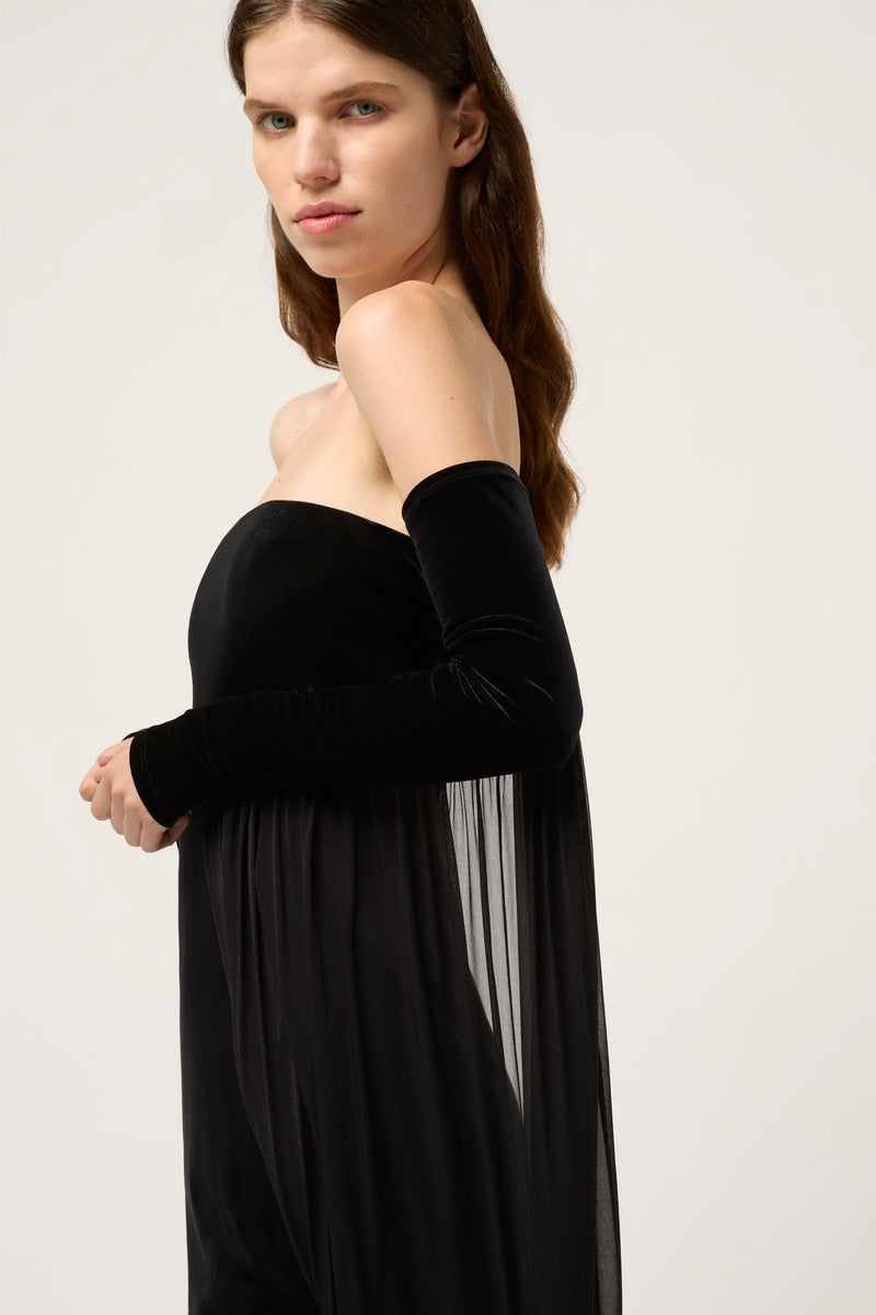 STRAPLESS VELVET MINI DRESS - BLACK