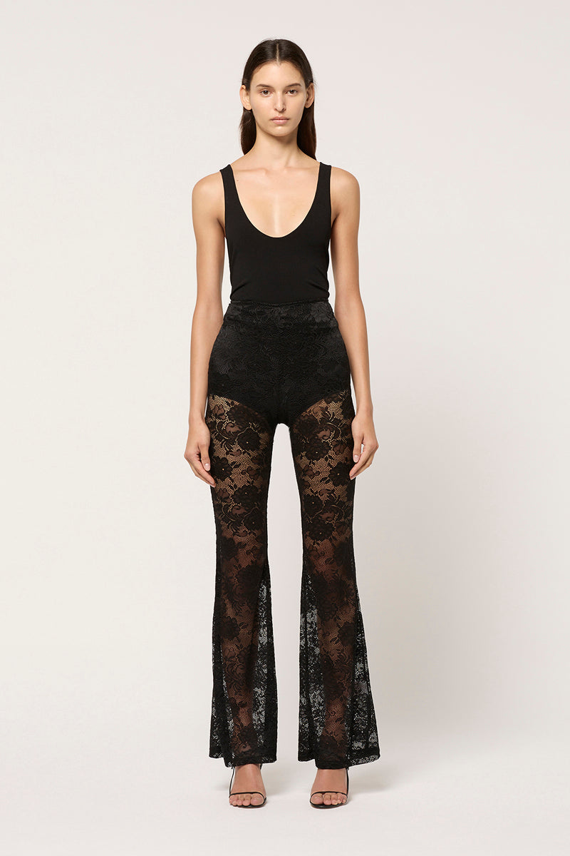 WOMENS LACE FLARED PANT - BLACK - MICHAEL LO SORDO