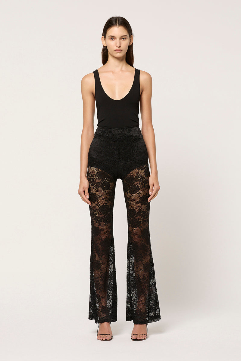 WOMENS LACE FLARED PANT - BLACK