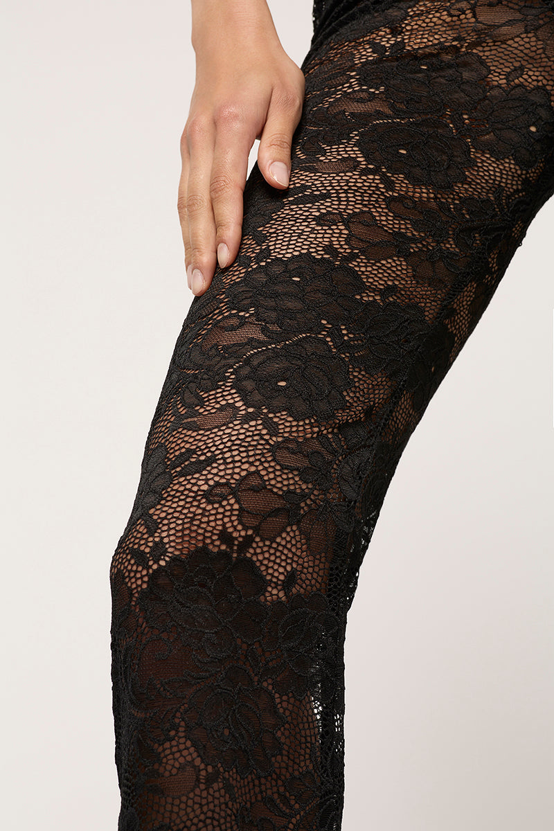 WOMENS LACE FLARED PANT - BLACK