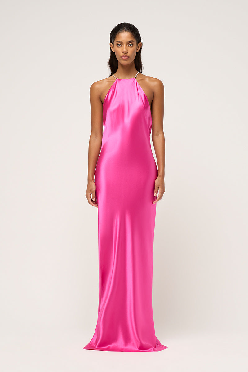 CHARLIE BIAS HALTER DRESS - PINK